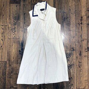 The Limited Vintage 90s Linen Shirt Dress Navy Trim Sleeveless Midi XS